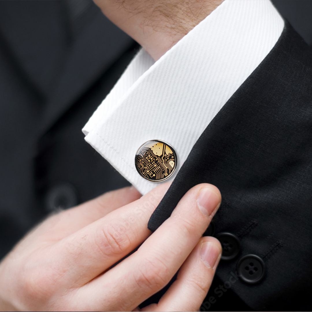 Circuit Board Cufflinks, Computer Nerd Cuff Links, Novelty Accessories for Men - Stainless Steel, Resin